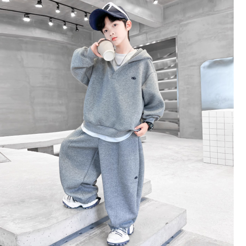男童秋冬连帽卫衣套装2025新款叫加绒中大儿童装冬季运动衣两件套
