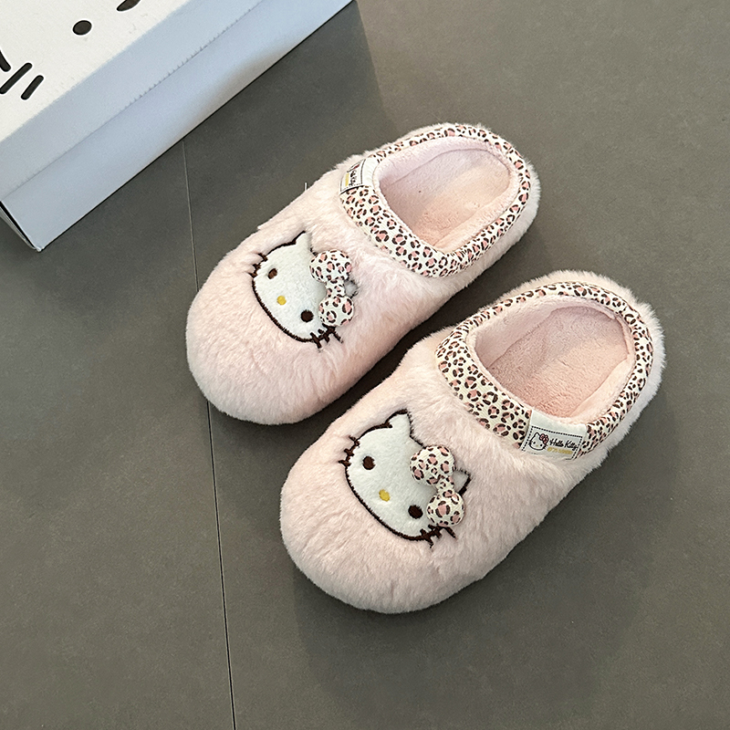 可爱卡通KT猫拼接包头毛毛拖鞋女2025秋冬新款外穿居家棉拖鞋潮鞋