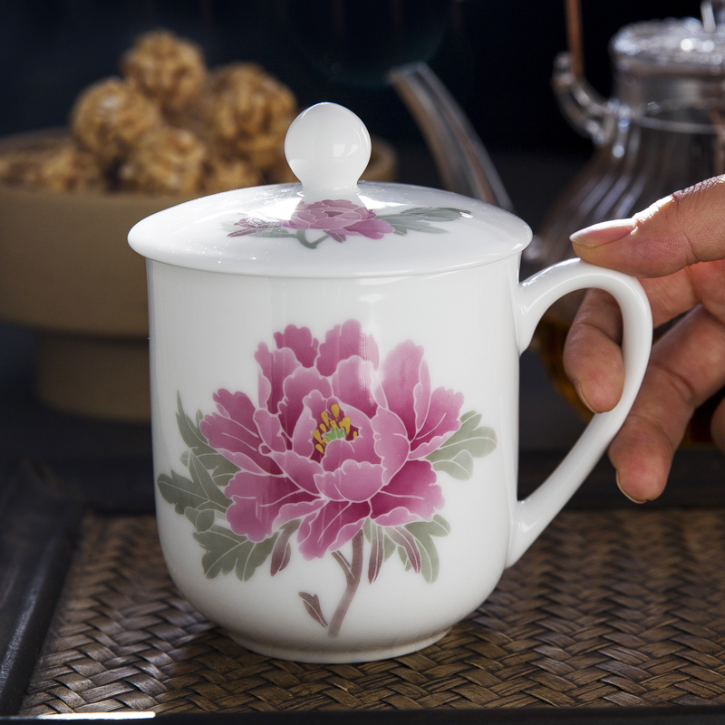 湘醴窑醴陵陶瓷茶杯大容量办公杯釉下彩会议室水杯子订制LOGO刻字