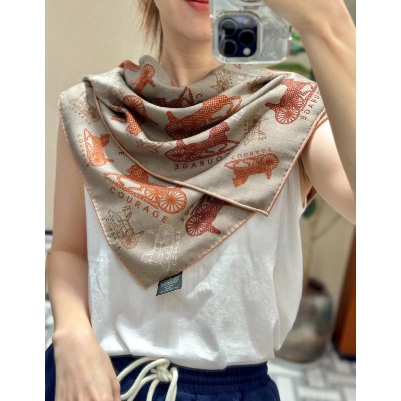 真丝羊毛双面古典马车60方巾女士丝巾围巾防晒时尚披肩外搭B413