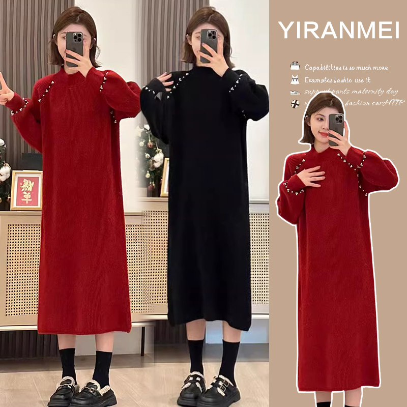 孕妇连衣裙秋冬新款网红减龄孕妇装韩版时尚小香风跨年圣诞连衣裙