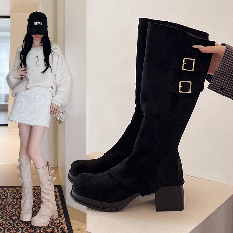 法式高跟靴子女长靴2025年新款秋冬爆款高筒可拆卸两穿短靴瘦瘦靴