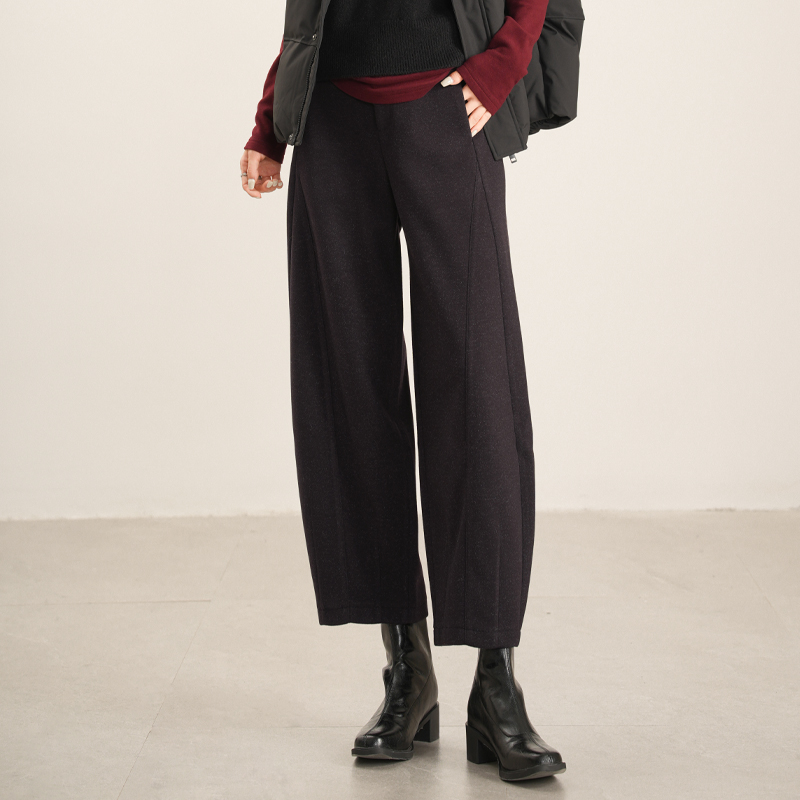 凌丹娜小个子冬款加厚醋酸羊毛九分裤高腰宽松毛呢哈伦裤53623