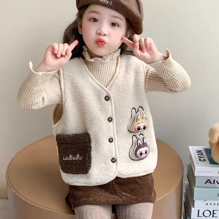 女童拉布布洋气马甲秋冬季2025新款女宝宝保暖背心儿童加厚毛毛衣