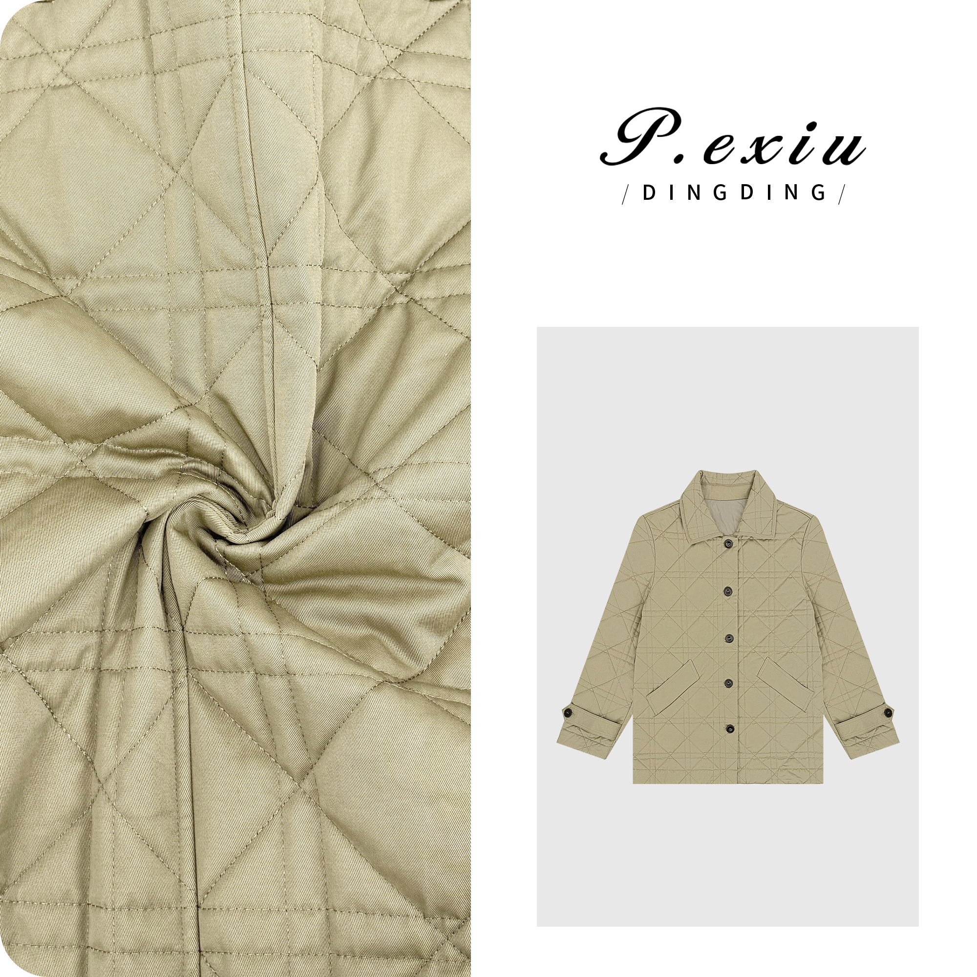 100%棉设计师款气质菱格纹宽松翻领棉服外套M9139