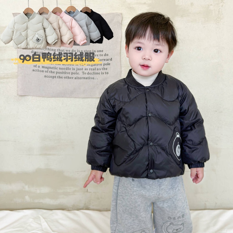 男女儿童冬季羽绒服外套宝宝90白鸭绒内胆棒球服卡通保暖衣服冬装
