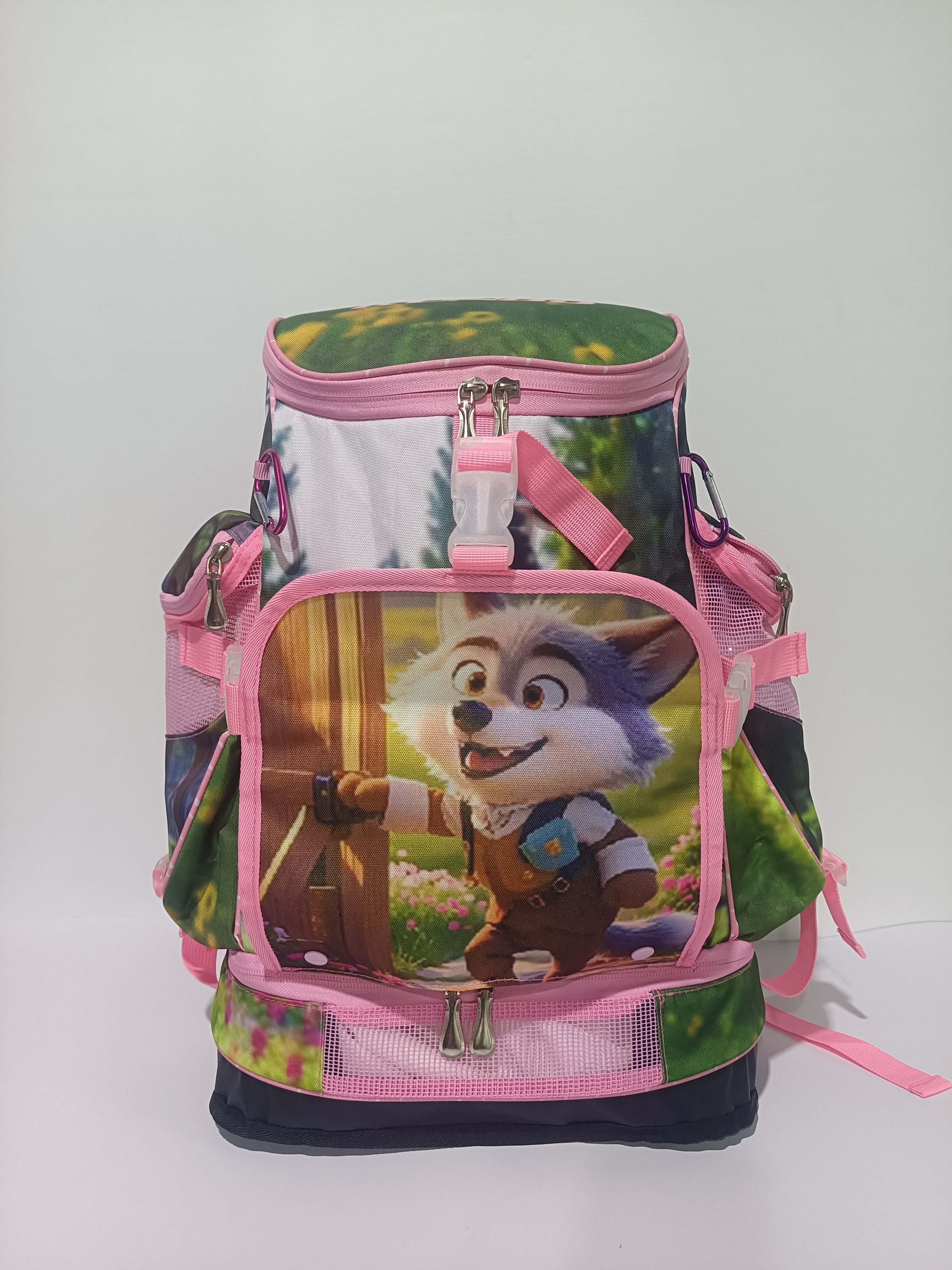 拼色背负式透气时尚通用女士拉链斜跨兔子减负书包女童双肩背印花