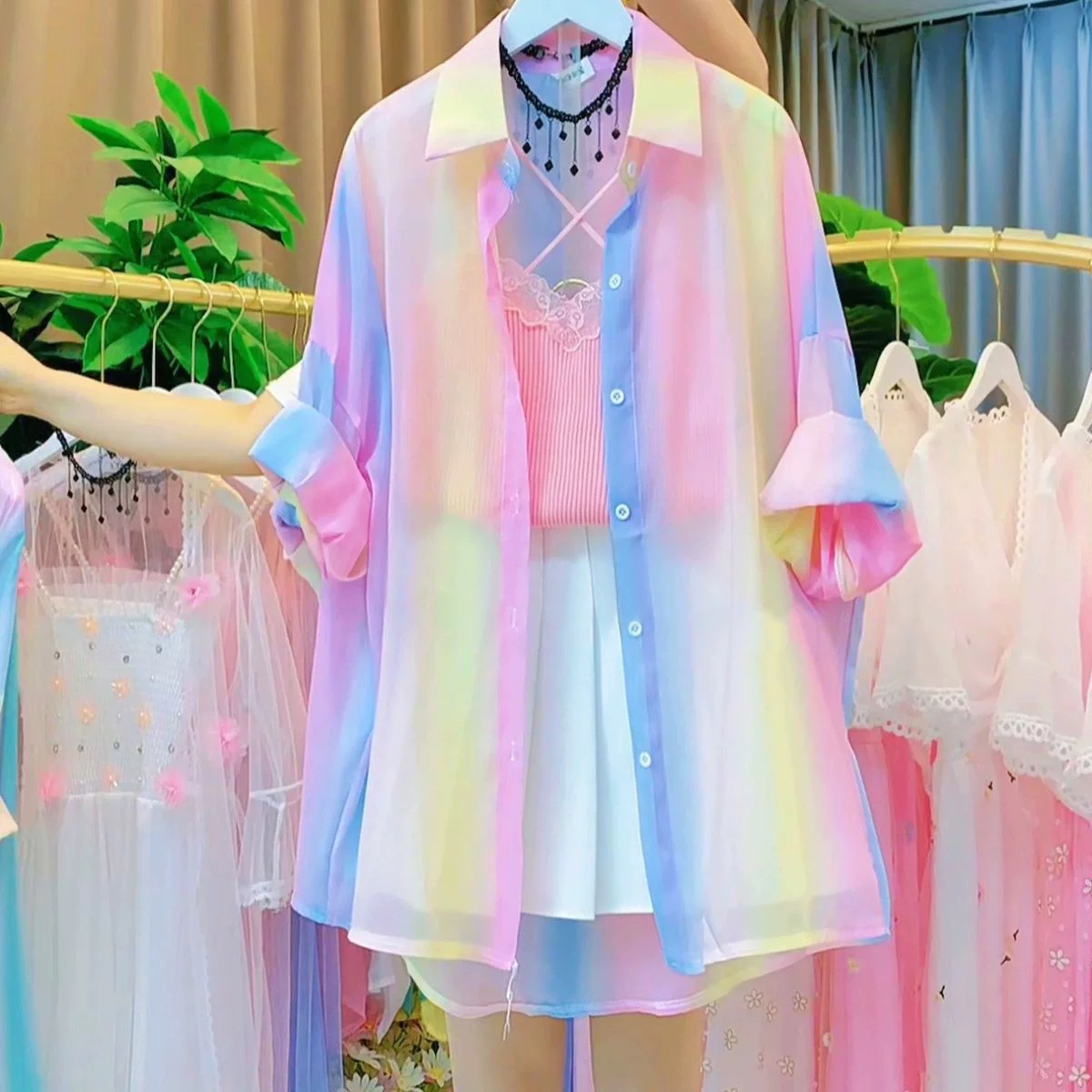 2025夏季七彩防晒衣时尚洋气薄款透气宽松休闲上衣夏季长袖