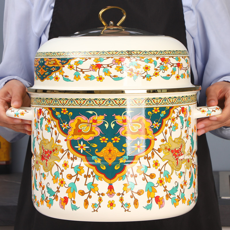 珐琅搪瓷双层蒸锅家用炖汤加厚大容量汤锅炖锅电磁炉燃气通用可视