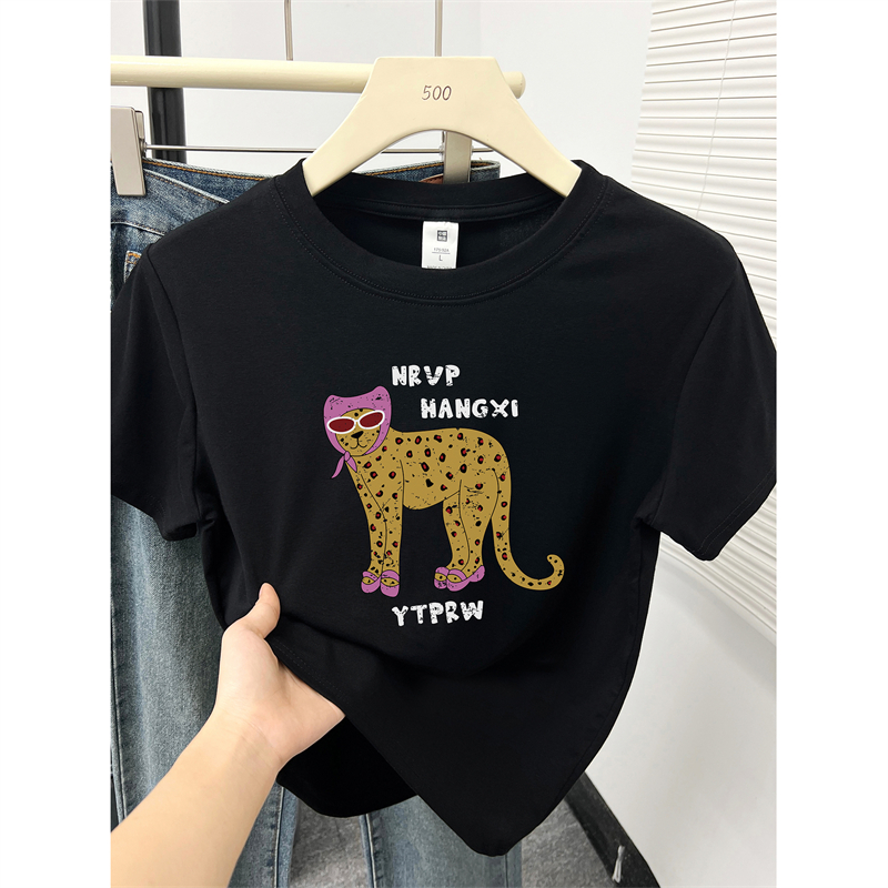 正肩黑色短袖T恤女2025夏季新款大码微胖mm藏肉百搭圆领半袖上衣