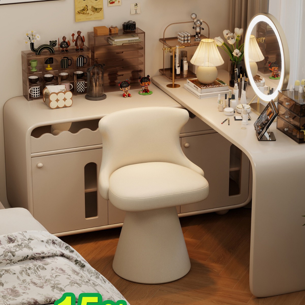 化妆凳女生卧室衣帽间高级感梳妆台椅子可旋转轻奢网红意式靠背椅