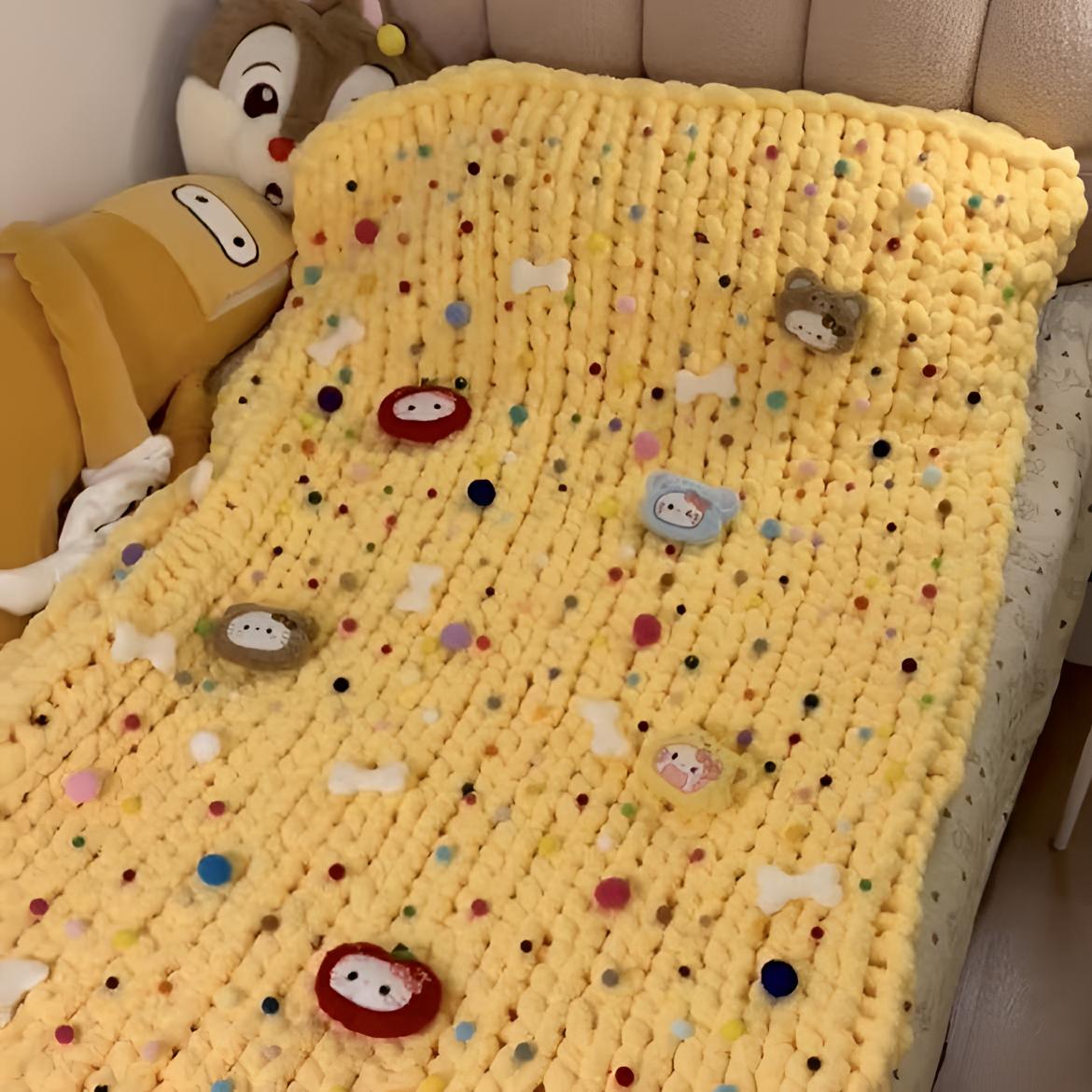 芝士毯子黄色毛毯手工编织圣诞盖被被子diy材料包送男女友礼物冬