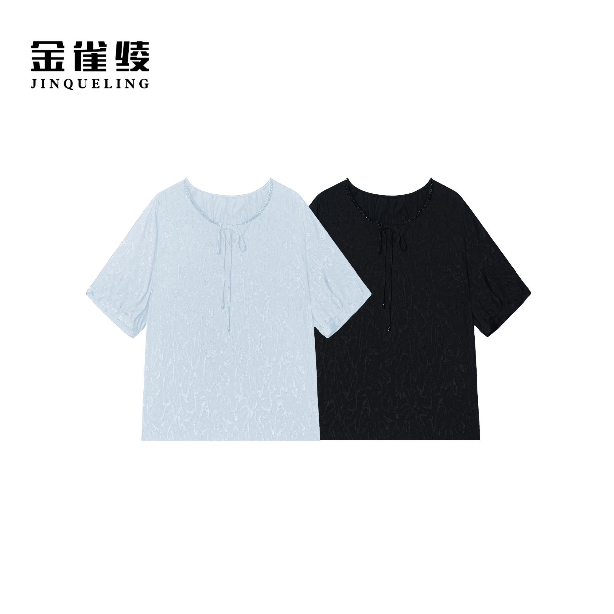 金雀绫【静谧时光】桑蚕丝钉珠设计舒适透气加宽加大小衫SZA2S312