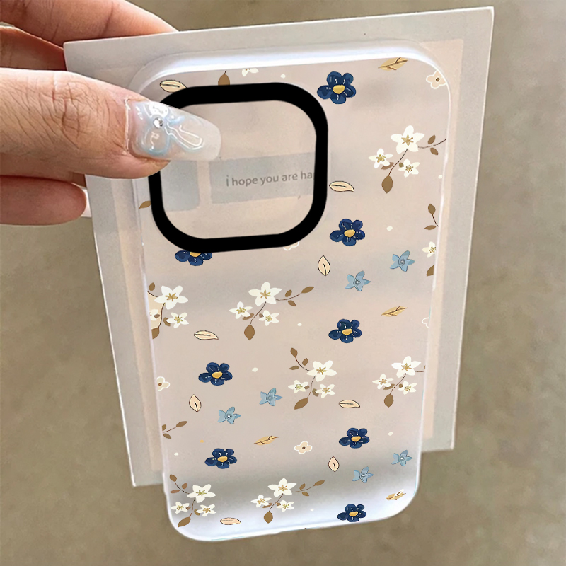 小清新蓝白碎花适用iPhone16苹果13手机壳15promax磨砂11软14防摔