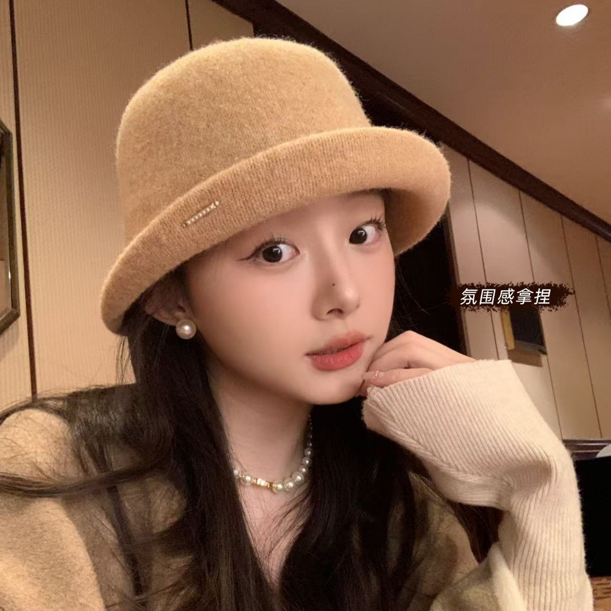 高品质卷边羊毛小礼帽女保暖时尚千金帽子显脸小渔夫帽子女盆帽