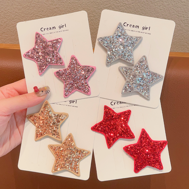 女童亮片五角星bb夹发夹新款儿童刘海发卡宝宝侧边不伤发夹子头饰