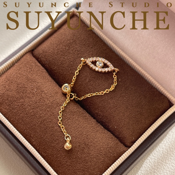 铜合金合成锆石戒指 Suyunche2839时尚抽拉式眼睛戒指两色可选