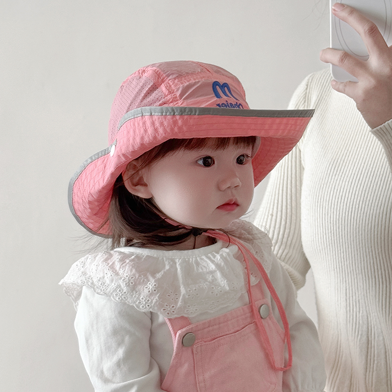 韩版儿童防晒帽户外薄款登山帽男女童网眼透气速干宝宝渔夫帽遮阳