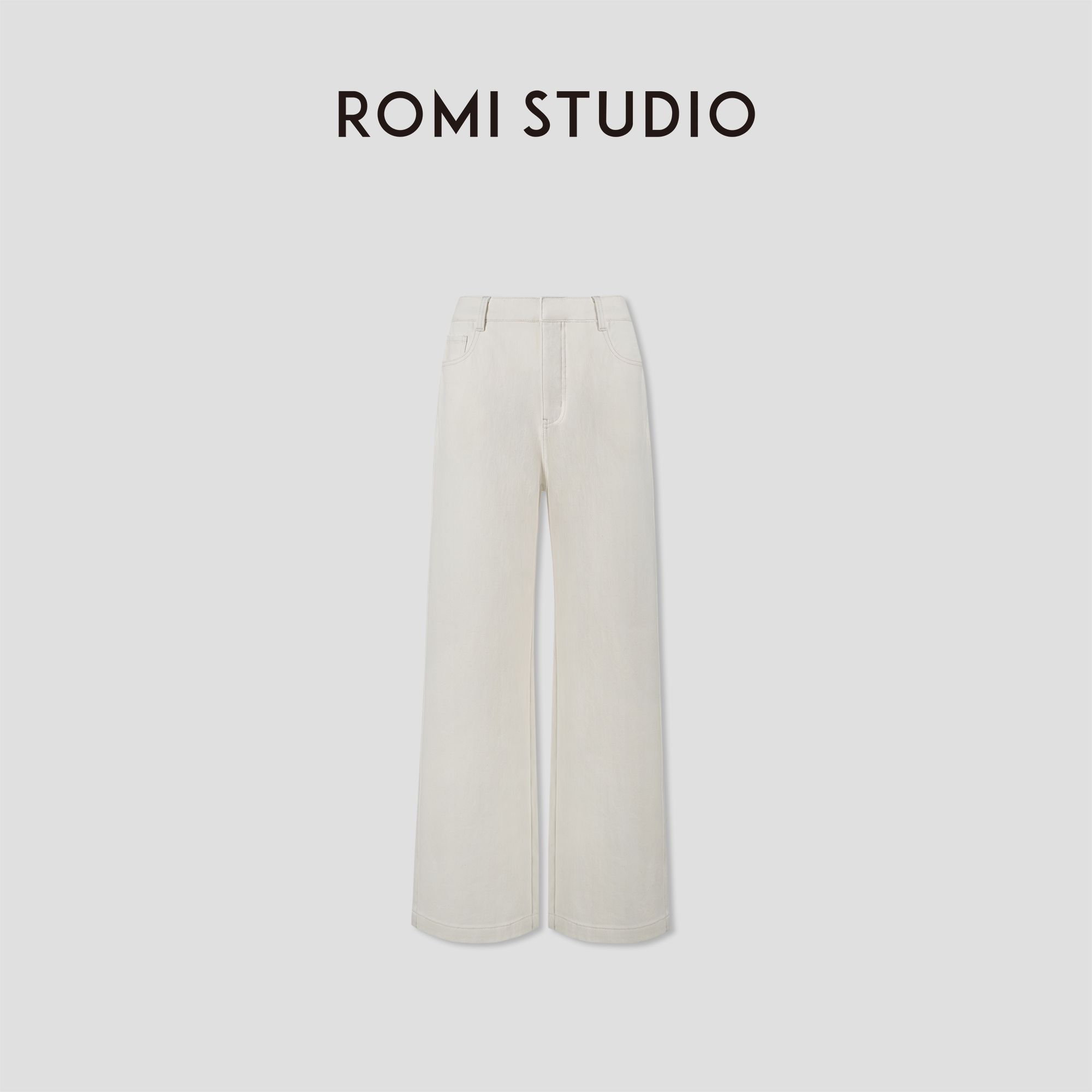 ROMI STUDIO“冬日暖白”加厚版棉抓绒四面高弹牛仔裤RW24AX80765