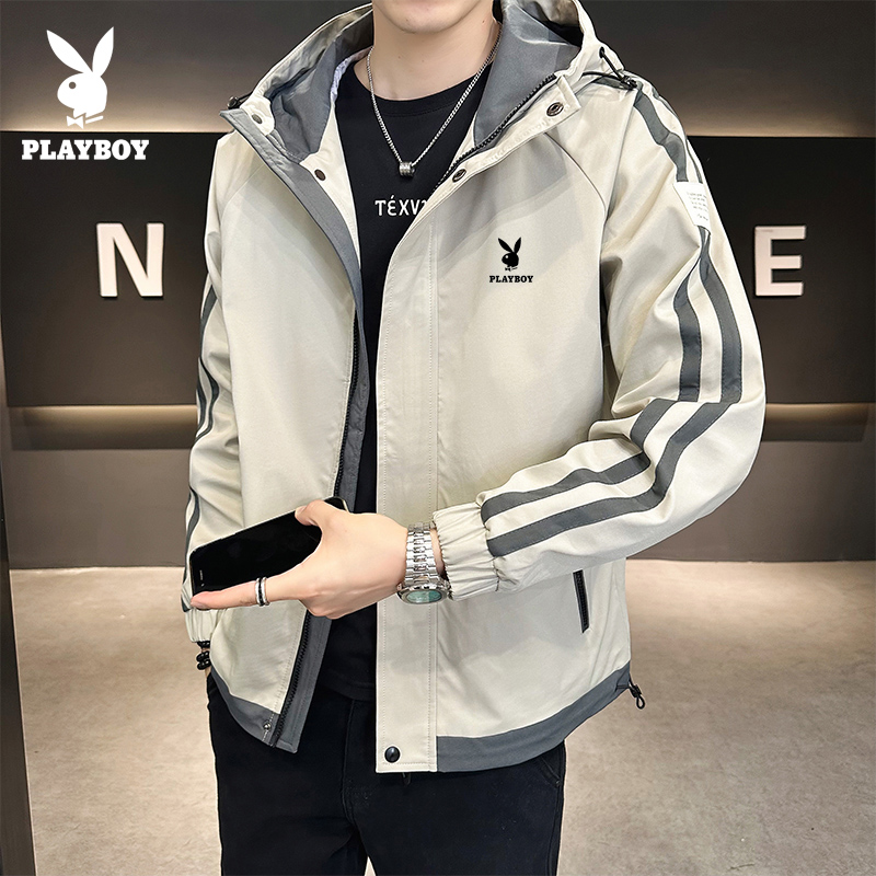 花花公子连帽男士外套2025新款秋冬季休闲夹克男青年加绒加厚潮流