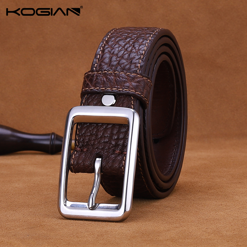 野牛纹皮男士皮带真皮针扣头层牛皮高档休闲潮流裤腰带100%真牛皮