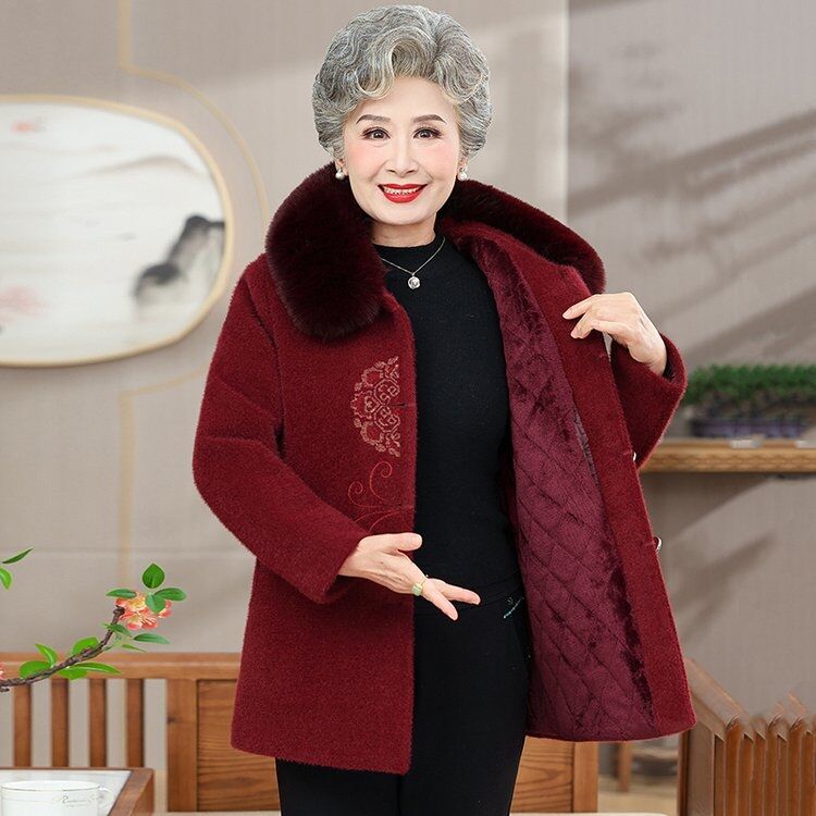 中老年冬季女装加绒加厚洋气外套60岁70奶奶保暖棉衣妈妈冬装大衣