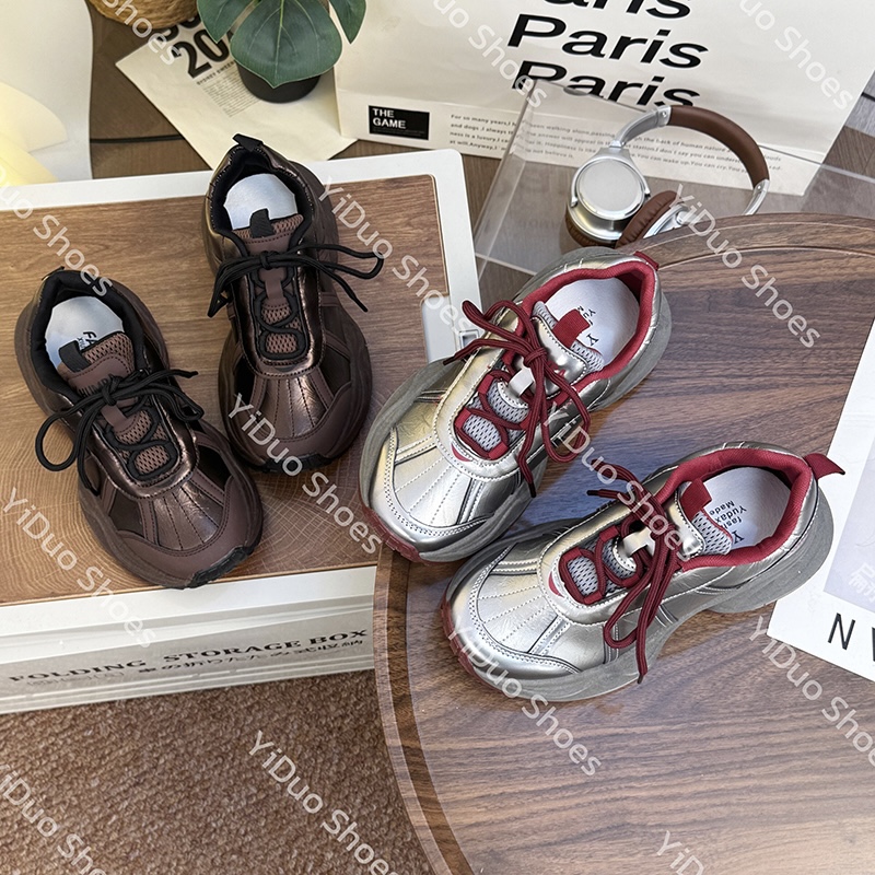 欧洲站厚底增高老爹鞋女2025秋冬新款时尚皮面休闲百搭运动鞋