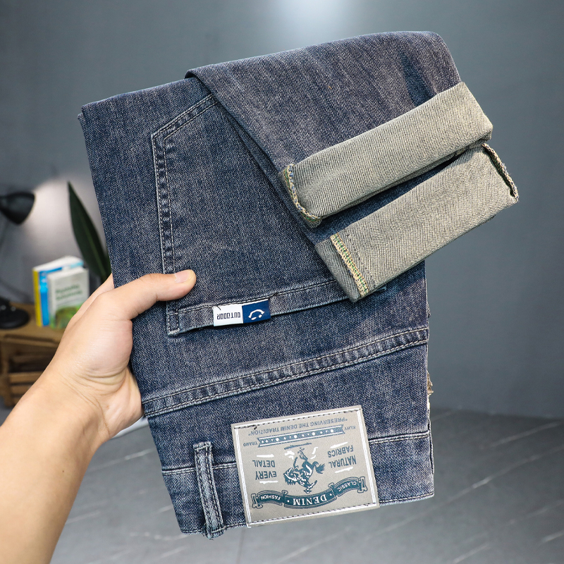 夏季薄款男士牛仔裤男款弹力修身直筒裤刺绣时尚百搭休闲男生裤子