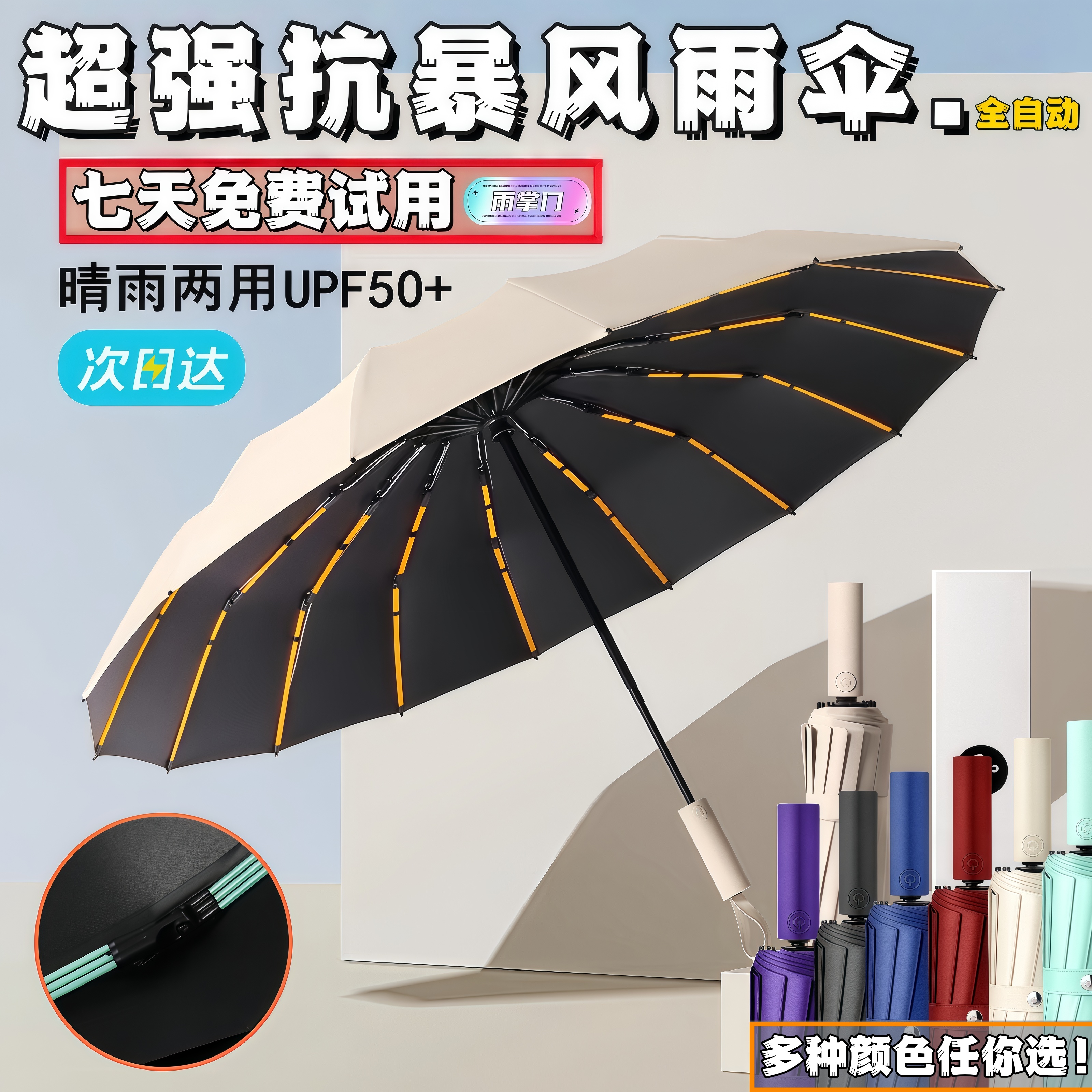 全自动折叠雨伞加大加固加厚抗暴风雨防紫外线晴雨两用防晒太阳伞