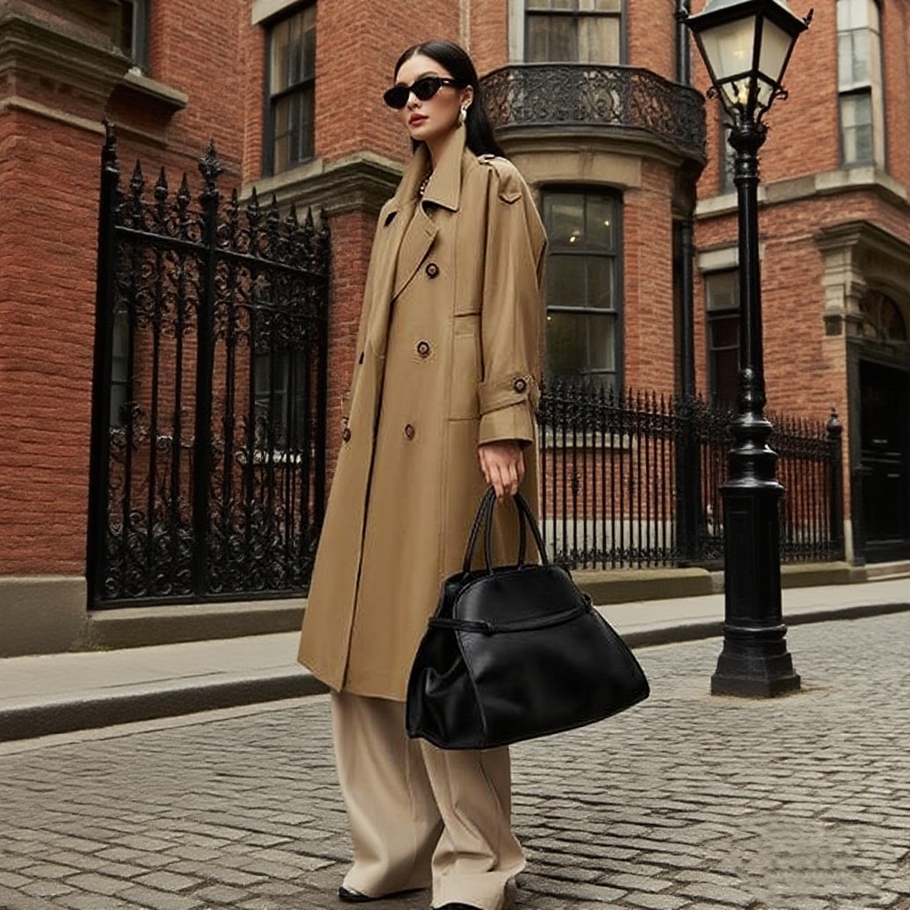 2025秋季新品双排扣显瘦气质西装领宽松风衣外套中长款2289