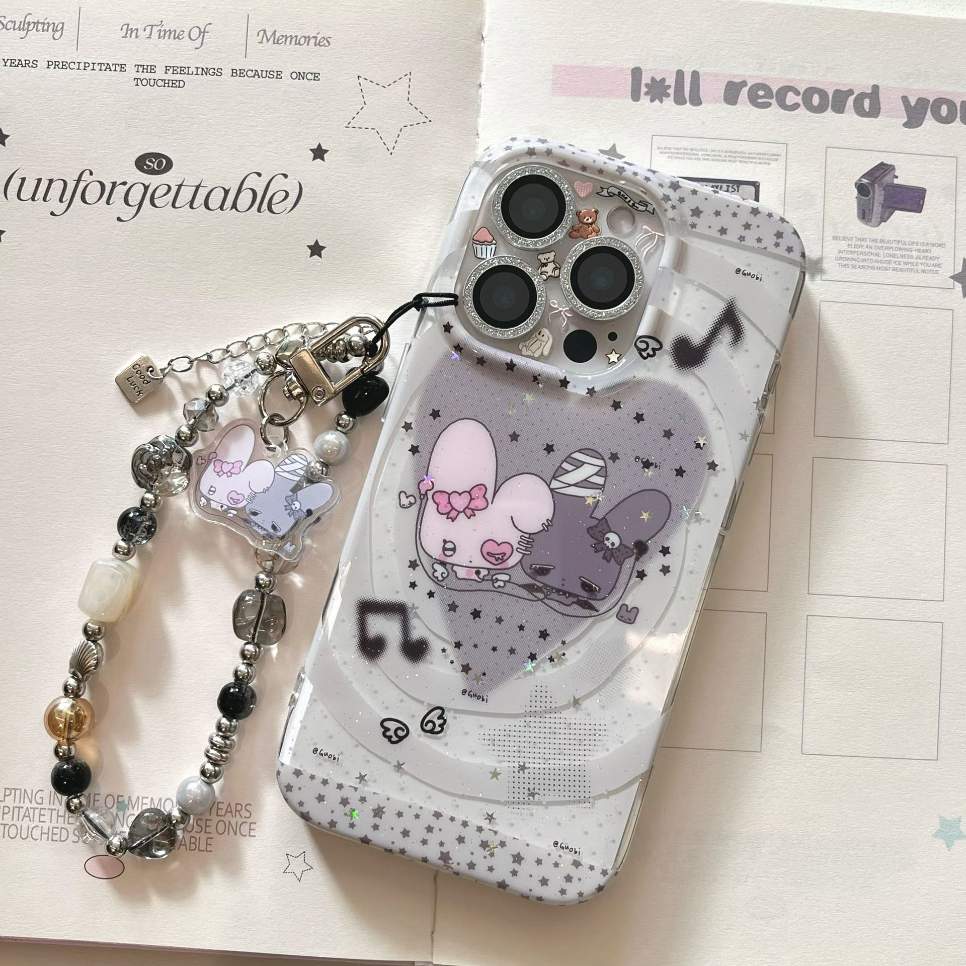 灰色爱心啵啵兔imd双层手机壳适用苹果iPhone16/15/14可爱