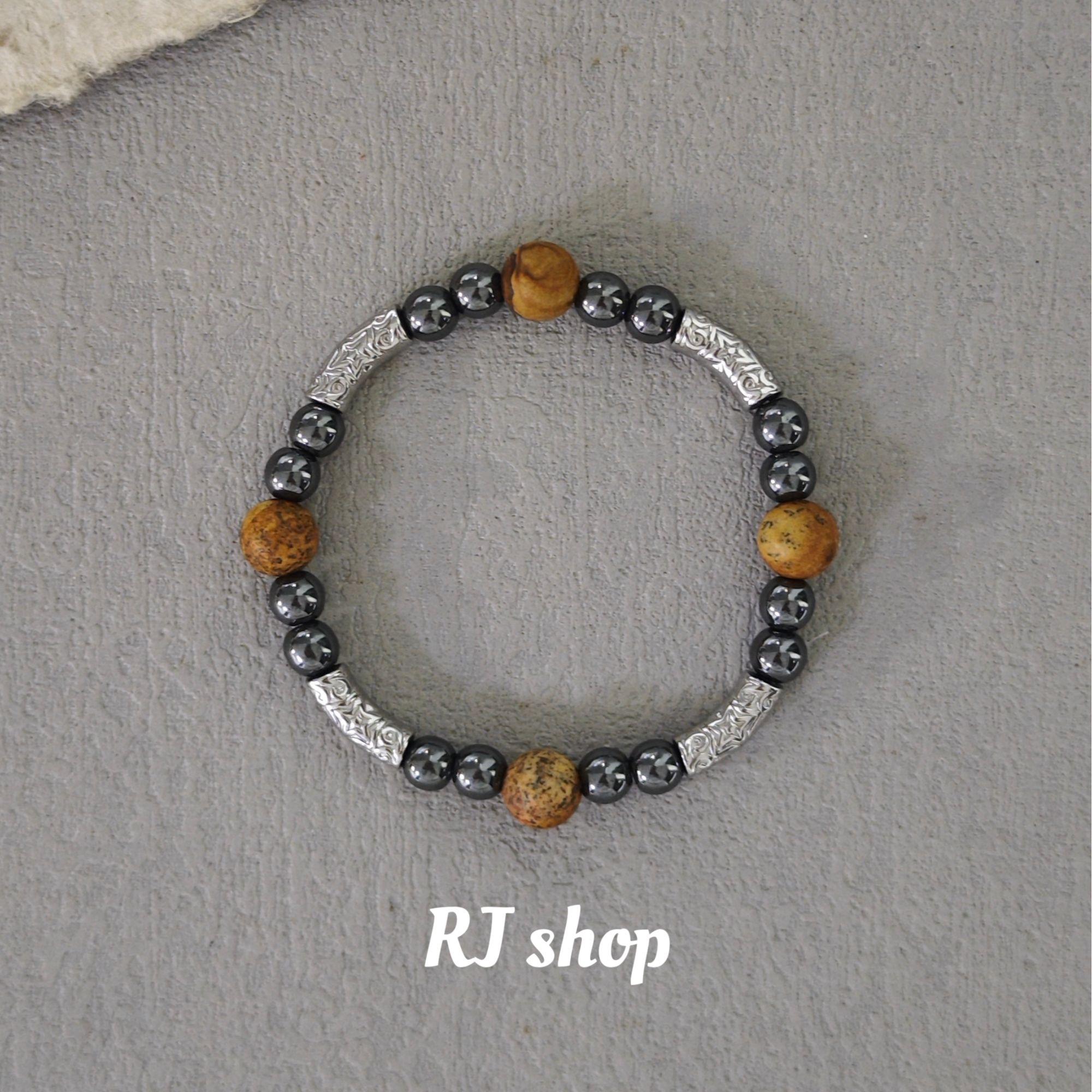 不锈钢石英石手链 RJ 原创工装风小众百搭设计男生弹力绳手串配饰