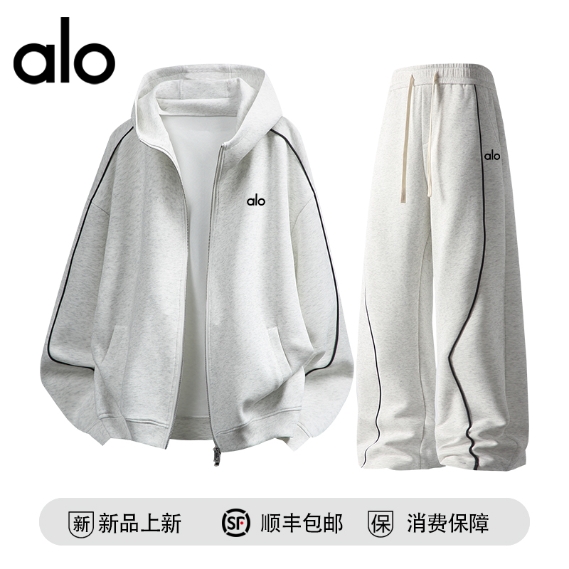 alo潮牌 情侣款设计感两件套秋季男女款宽松美式条纹休闲运动套装