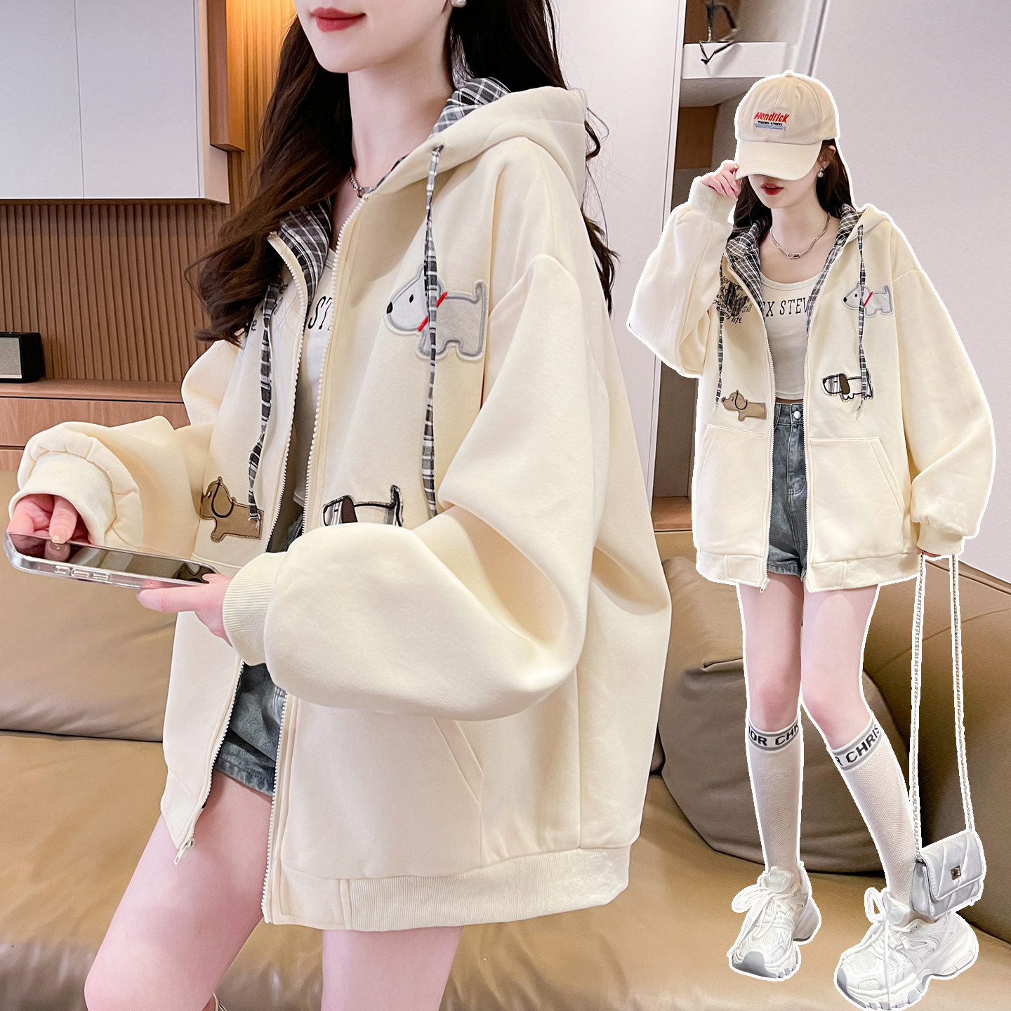 女童洋气运动外套儿童撞色开衫中大童装连帽夹克上衣2025春秋卫衣