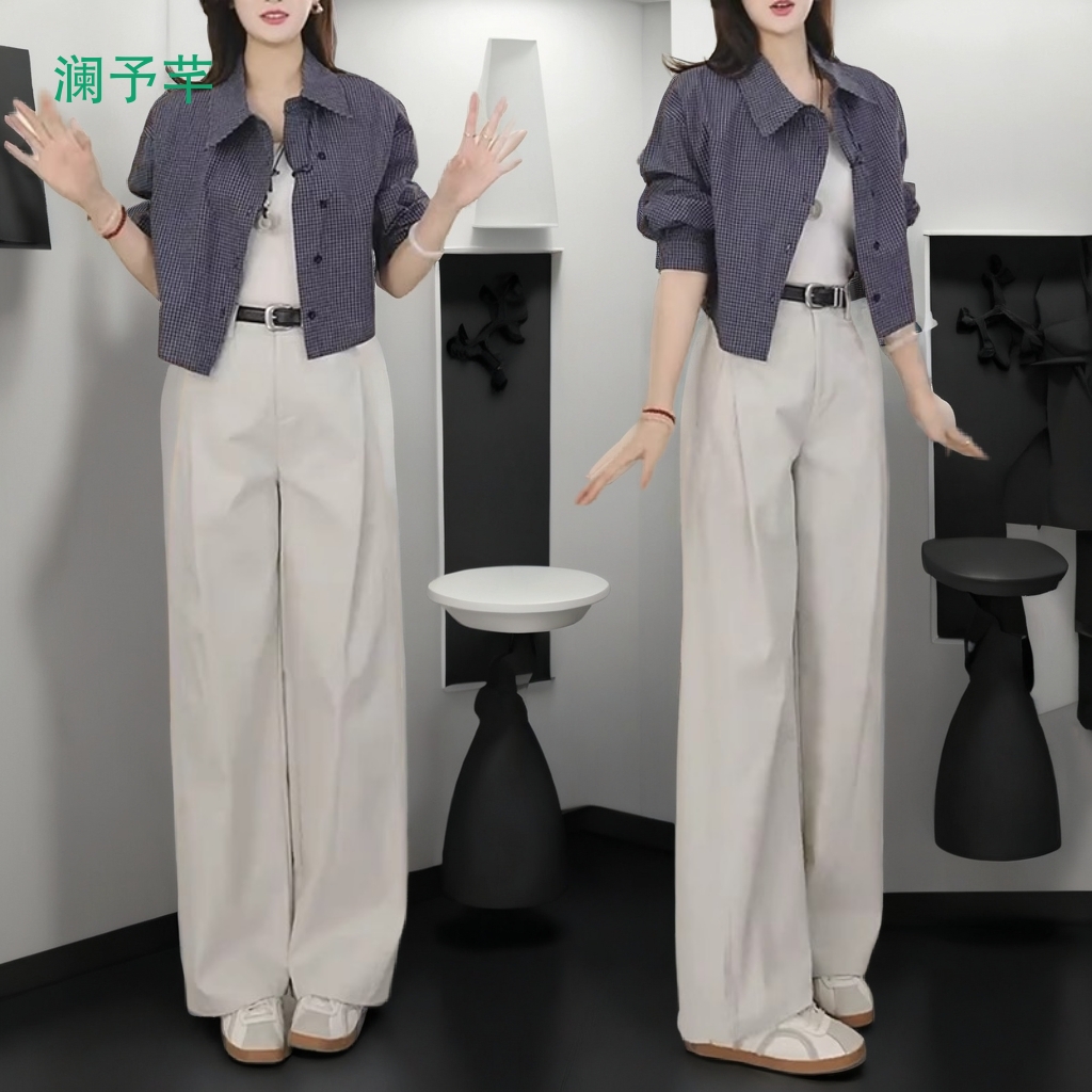 2025夏季天丝风琴高腰显瘦阔腿冰丝休闲西装风薄款女新款裤子