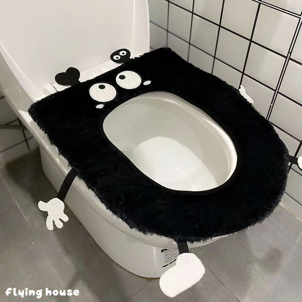 可爱卡通煤球马桶坐垫四季通用冬季坐便器保暖拉链垫子家用毛绒yj