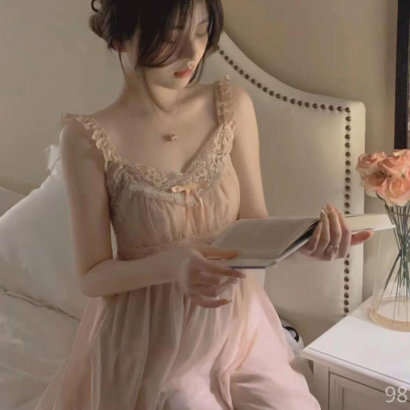 新款公主风女士睡衣蕾丝花边网纱蝴蝶结家居服可外穿睡裙2025