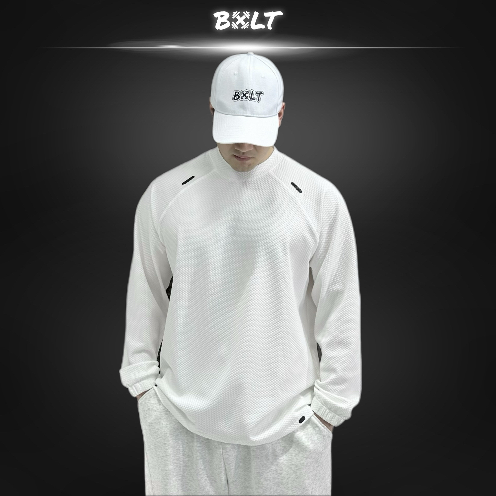 BXLT无缝针织泡泡肌理感运动宽松长袖插肩袖打底衫