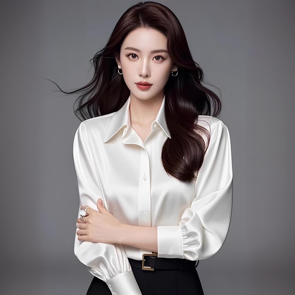 通勤薄款宽松型长袖通勤职业衬衫衬衣白色正装小众时尚轻奢气质