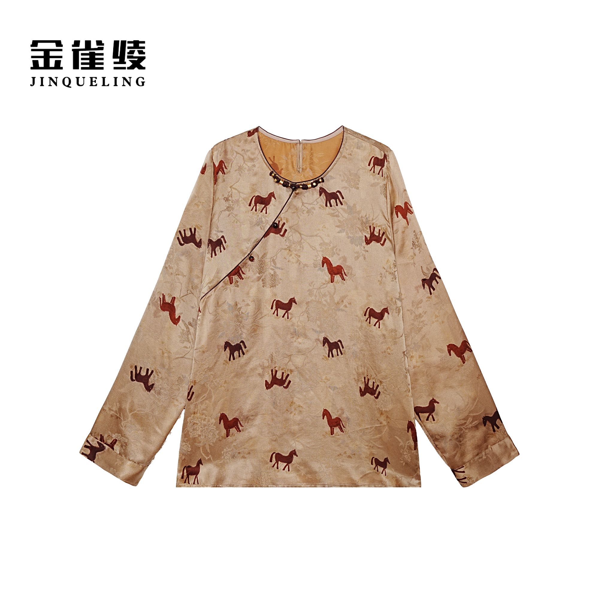 金雀绫【马上有钱花】100桑蚕丝中式提花工艺加宽加大衬衫SZA3SW779