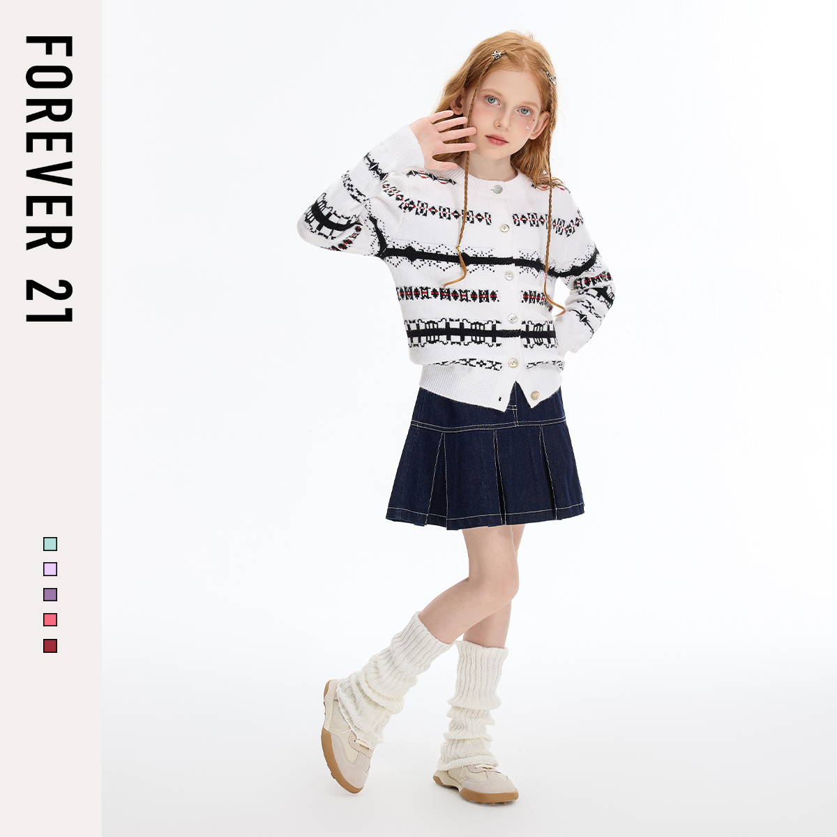 Forever 21女童毛衣开衫春秋款2025新款中大童外套秋装儿童针织衫