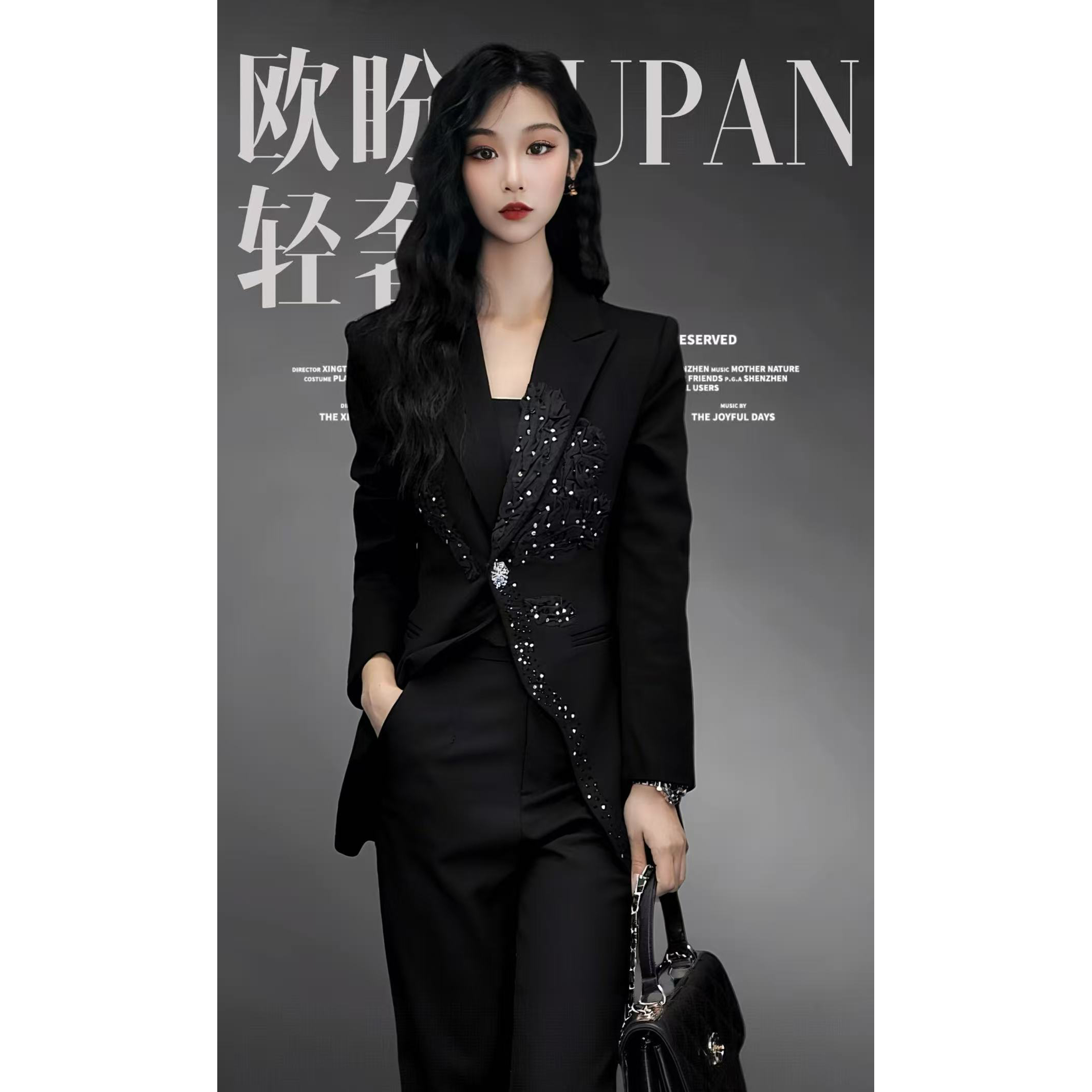 OUPAN 欧盼 深圳南油原创 修身西装外套显瘦阔腿裤西服套装939