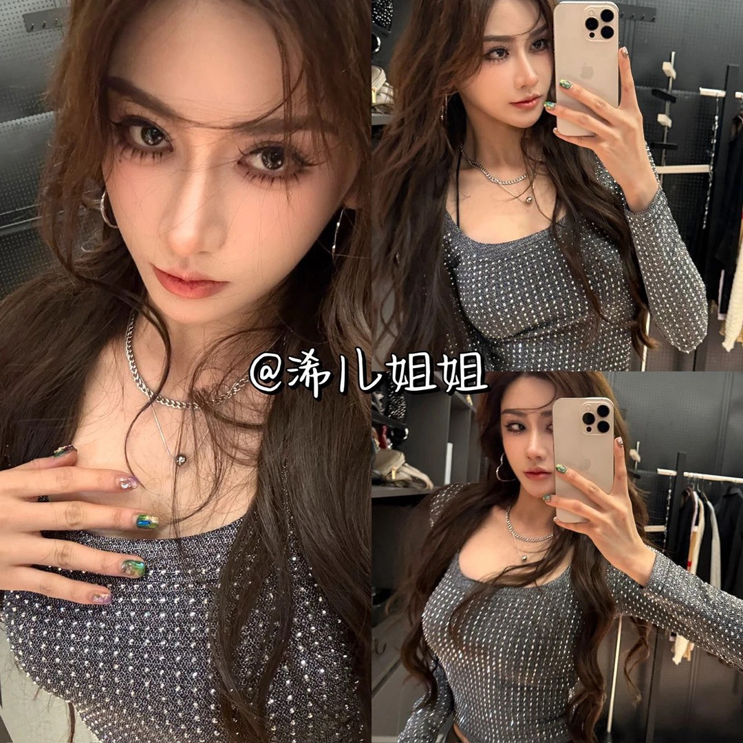 重工烫钻圆领上衣