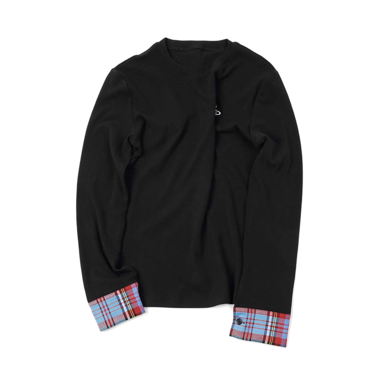 【刺绣格子拼接长袖】DC4ZC0232显瘦舒适百搭早秋新款气质拼接T恤