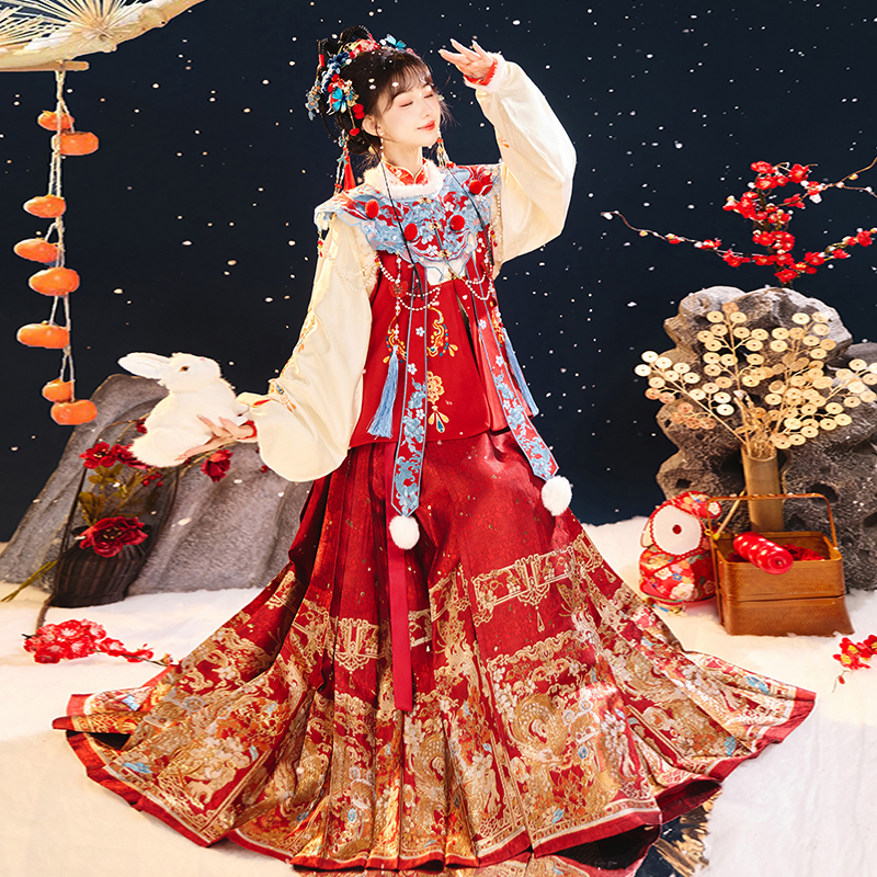 慕夏【妞妞】洛神专属原创汉服明制比甲立领马面裙拜年冬季加厚套装