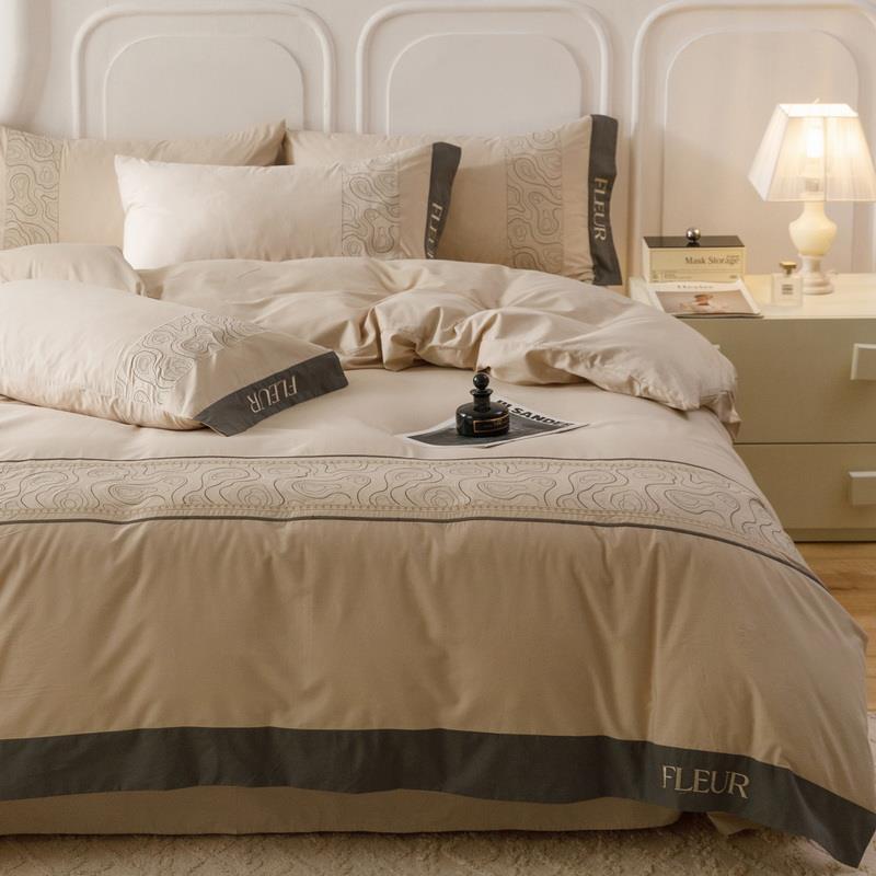 A类80支纯棉四件套轻奢风全棉水洗棉刺绣简约被套高级感床上用品