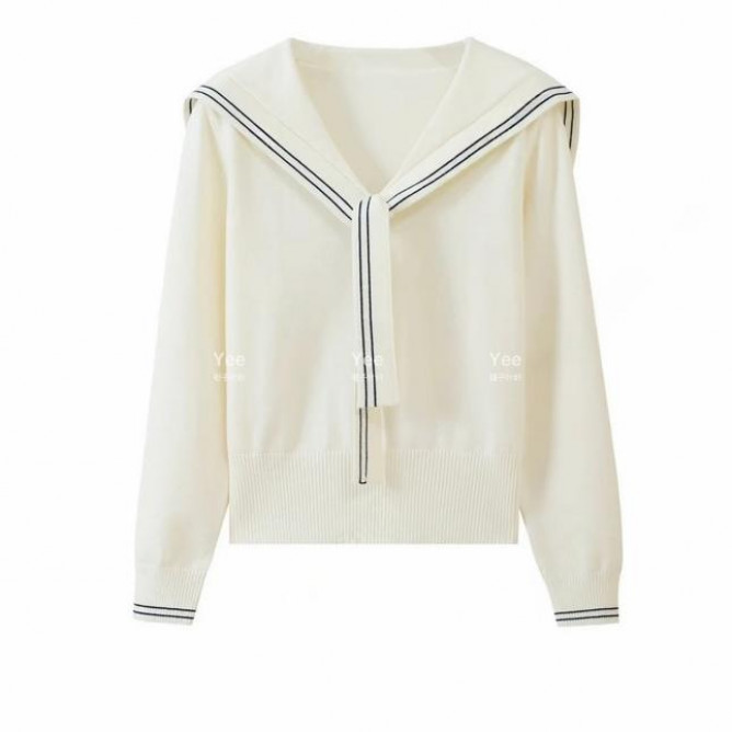 2025秋季新款韩版学院风海军领纯色长袖系带薄款针织衫短款上衣女