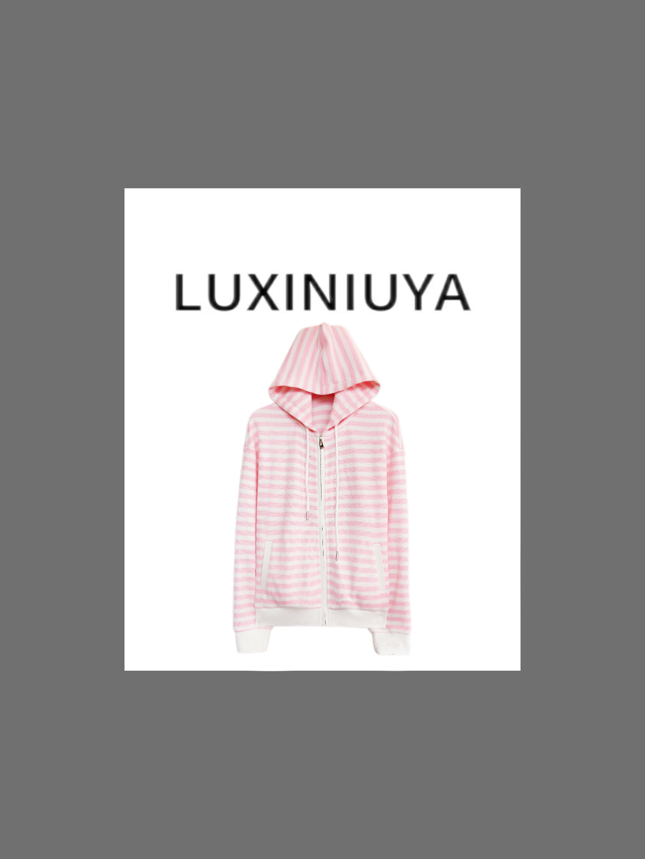 【LUXINIUYA】爆款元素！粉白条纹开衫帽衫慵懒感外套#QDS090