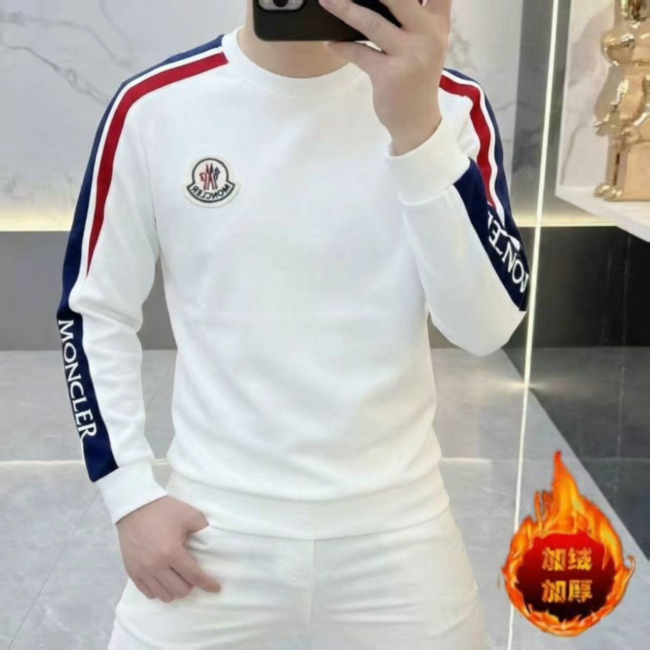 欧版新款高品质加绒男士刺绣时尚保暖潮流百搭圆领长袖卫衣