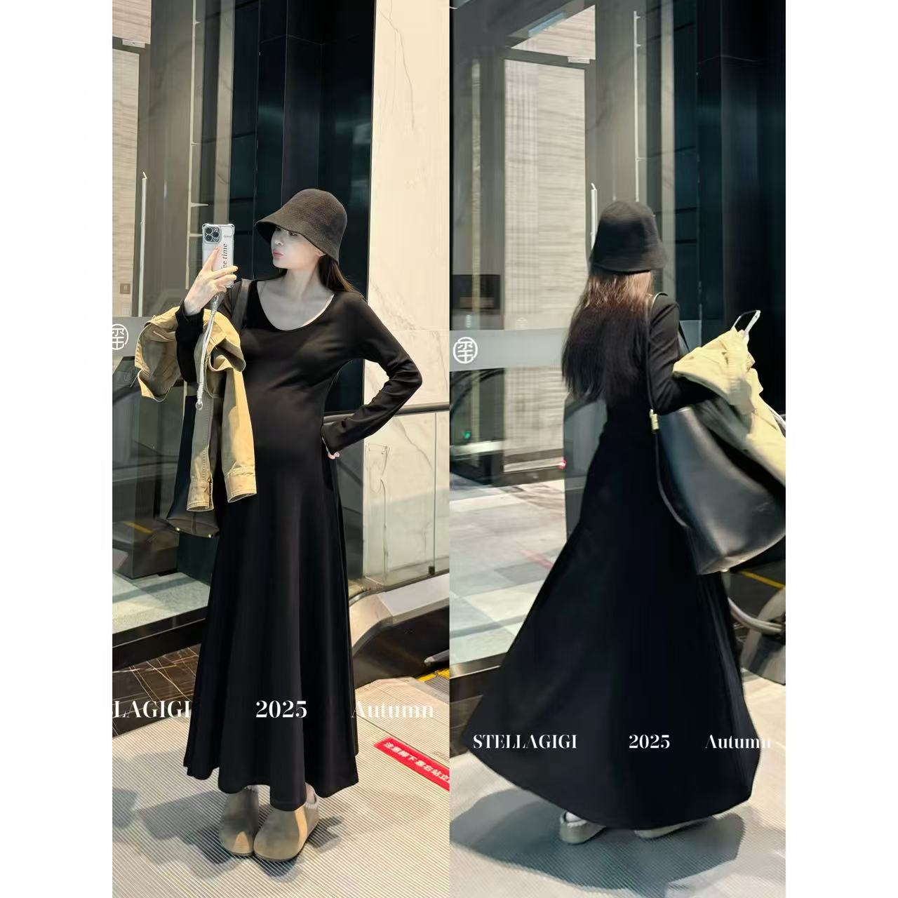 SG / 郭幂幂 AW 气质高级感 纯色U领显瘦针织连衣裙Q-20251665